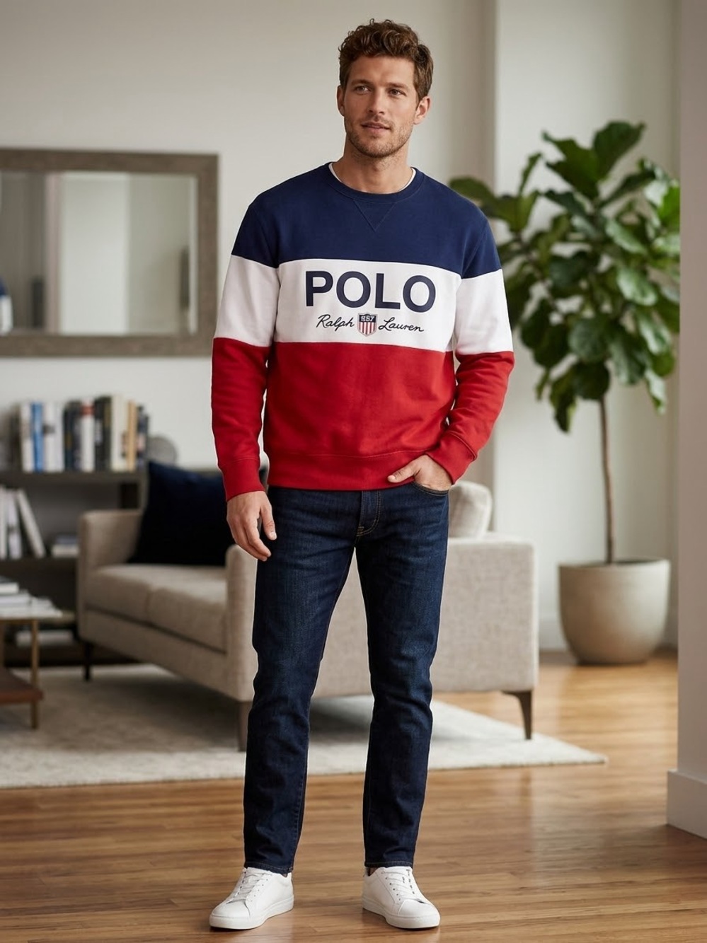 Polo Ralph Lauren Preppy colorblock fleece sweatshirt XXL